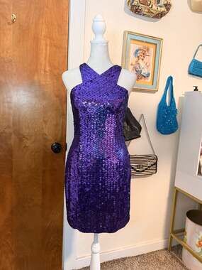 💜 Vintage Niteline Purple Sequin Mini Dress